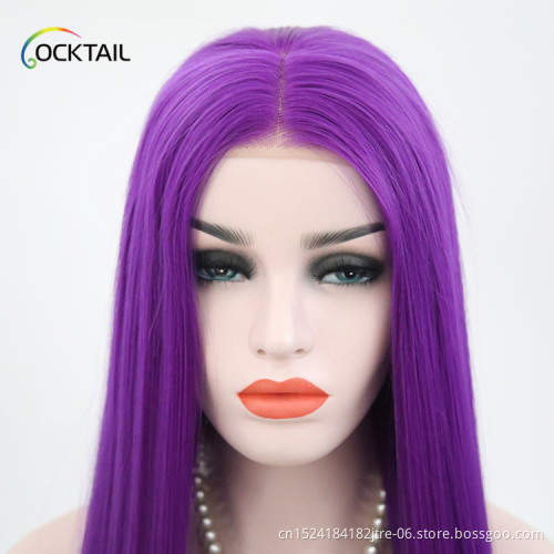 Low cost high temperature fiber blue colour synthetic lace front wig